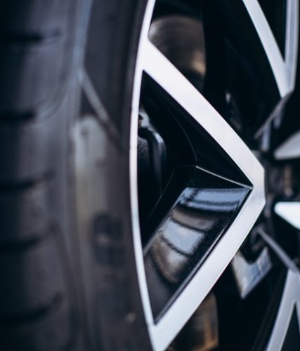 car wheel with new tires close up